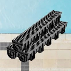 VEVOR Trench Drain System 39 in. L x 5.8 in. W x 5.2 in. D Channel Drain with Plastic Grate and End Cap Drainage Trench 3 Pack -Bathroom Accessories Sales black vevor bathtub accessories pslgm10010039v7b1v0 31 1000
