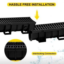VEVOR Trench Drain System 39 in. L x 5.8 in. W x 5.2 in. D Channel Drain with Plastic Grate and End Cap Drainage Trench 3 Pack -Bathroom Accessories Sales black vevor bathtub accessories pslgm10010039v7b1v0 4f 1000