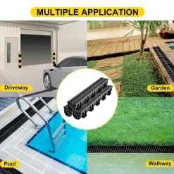 VEVOR Trench Drain System 39 in. L x 5.8 in. W x 5.2 in. D Channel Drain with Plastic Grate and End Cap Drainage Trench 3 Pack -Bathroom Accessories Sales black vevor bathtub accessories pslgm10010039v7b1v0 76 1000