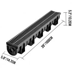 VEVOR Trench Drain System 39 in. L x 5.8 in. W x 5.2 in. D Channel Drain with Plastic Grate and End Cap Drainage Trench 3 Pack -Bathroom Accessories Sales black vevor bathtub accessories pslgm10010039v7b1v0 d4 1000