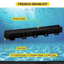 VEVOR Trench Drain System 39 in. L x 5.8 in. W x 5.2 in. D Channel Drain with Plastic Grate and End Cap Drainage Trench 3 Pack -Bathroom Accessories Sales black vevor bathtub accessories pslgm10010039v7b1v0 fa 1000