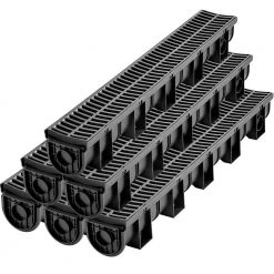 VEVOR Trench Drain Grate 39 in. L x 5.8 in. W x 5.2 in. D Drainage Trench with Plastic Grate and End Cap Channel Drain 6 Pack