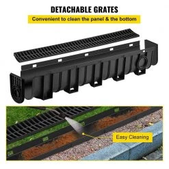 VEVOR Trench Drain Grate 39 in. L x 5.8 in. W x 7.5 in. D Drainage Trench with Plastic Grate and End Cap Channel Drain 4 Pack -Bathroom Accessories Sales black vevor bathtub accessories pslgm1001504fw50nv0 1f 1000