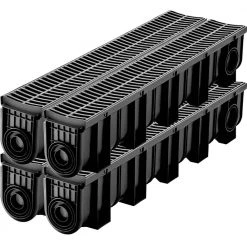 VEVOR Trench Drain Grate 39 in. L x 5.8 in. W x 7.5 in. D Drainage Trench with Plastic Grate and End Cap Channel Drain 4 Pack