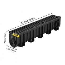 VEVOR Trench Drain Grate 39 in. L x 5.8 in. W x 7.5 in. D Drainage Trench with Plastic Grate and End Cap Channel Drain 4 Pack -Bathroom Accessories Sales black vevor bathtub accessories pslgm1001504fw50nv0 76 1000