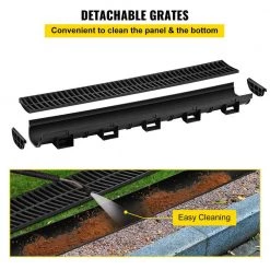 VEVOR Trench Drain System 39 in. L x 5.8 in. W x 3.1 in. D Drainage Trench with Plastic Grate and End Cap Channel Drain 4 Pack -Bathroom Accessories Sales black vevor bathtub accessories pslgm100454iurgnxv0 1f 1000
