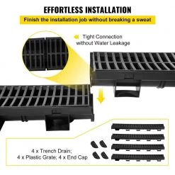 VEVOR Trench Drain System 39 in. L x 5.8 in. W x 3.1 in. D Drainage Trench with Plastic Grate and End Cap Channel Drain 4 Pack -Bathroom Accessories Sales black vevor bathtub accessories pslgm100454iurgnxv0 4f 1000