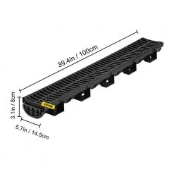 VEVOR Trench Drain System 39 in. L x 5.8 in. W x 3.1 in. D Drainage Trench with Plastic Grate and End Cap Channel Drain 4 Pack -Bathroom Accessories Sales black vevor bathtub accessories pslgm100454iurgnxv0 76 1000