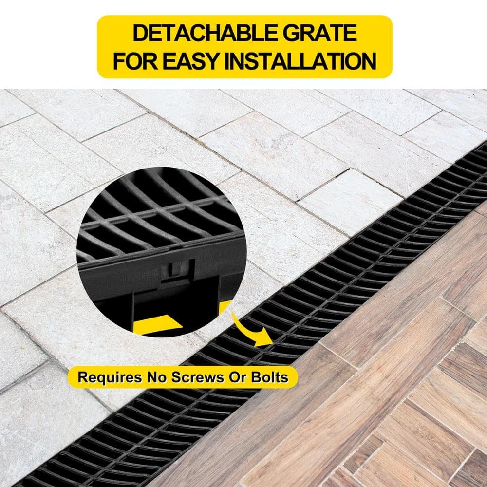VEVOR Trench Drain System 39 in. L x 5.8 in. W x 3.1 in. D Channel Drain with Plastic Grate and End Cap Drainage Trench 5 Pack 4 VEVOR Trench Drain System 39 in. L x 5.8 in. W x 3.1 in. D Channel Drain with Plastic Grate and End Cap Drainage Trench 5 Pack - Image 4