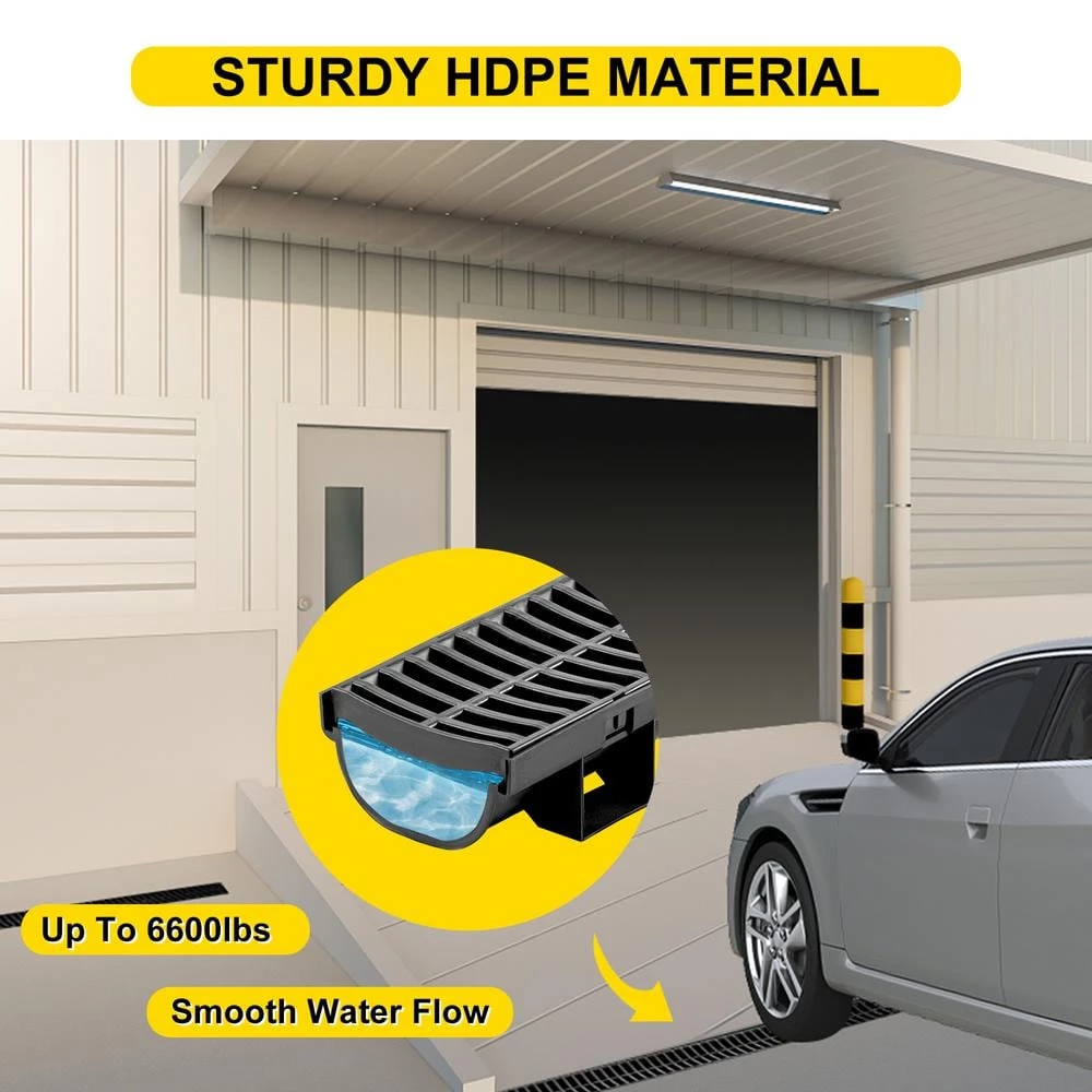 VEVOR Trench Drain System 39 in. L x 5.8 in. W x 3.1 in. D Channel Drain with Plastic Grate and End Cap Drainage Trench 5 Pack 5 VEVOR Trench Drain System 39 in. L x 5.8 in. W x 3.1 in. D Channel Drain with Plastic Grate and End Cap Drainage Trench 5 Pack - Image 5