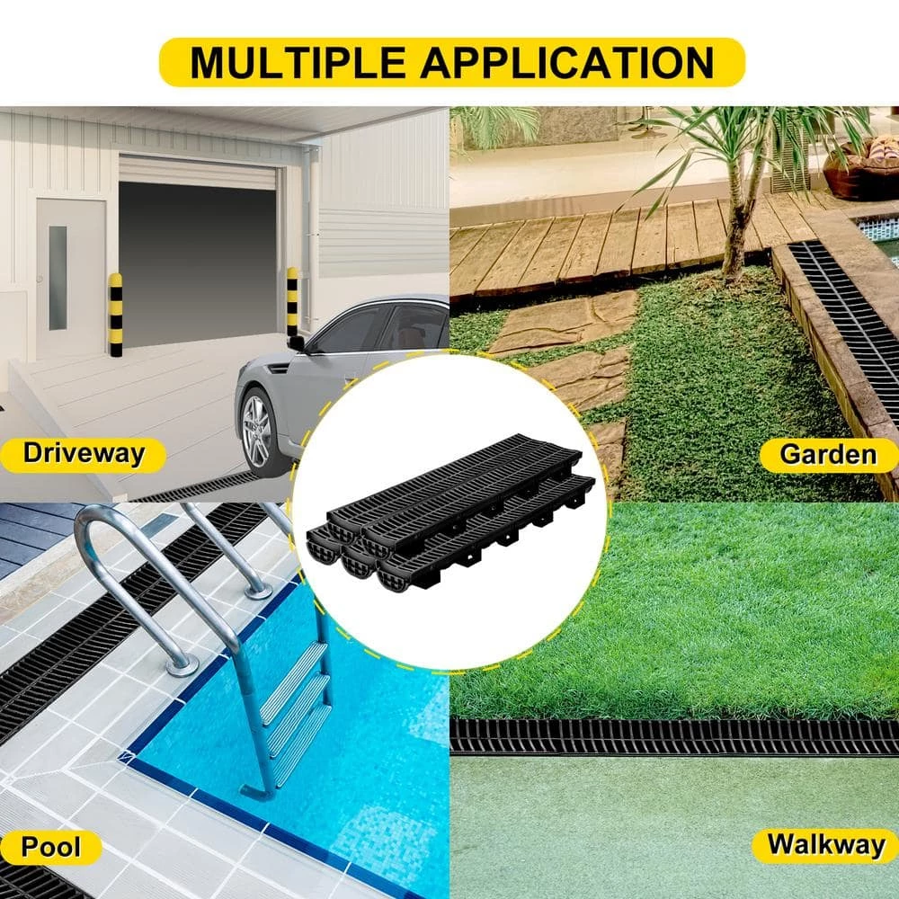 VEVOR Trench Drain System 39 in. L x 5.8 in. W x 3.1 in. D Channel Drain with Plastic Grate and End Cap Drainage Trench 5 Pack 7 VEVOR Trench Drain System 39 in. L x 5.8 in. W x 3.1 in. D Channel Drain with Plastic Grate and End Cap Drainage Trench 5 Pack - Image 7