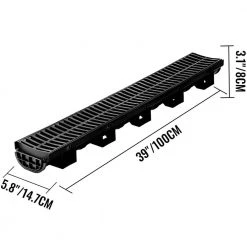 VEVOR Trench Drain System 39 in. L x 5.8 in. W x 3.1 in. D Channel Drain with Plastic Grate and End Cap Drainage Trench 5 Pack 16 VEVOR Trench Drain System 39 in. L x 5.8 in. W x 3.1 in. D Channel Drain with Plastic Grate and End Cap Drainage Trench 5 Pack -Bathroom Accessories Sales black vevor bathtub accessories pslgm100455688eu5v0 d4 1000