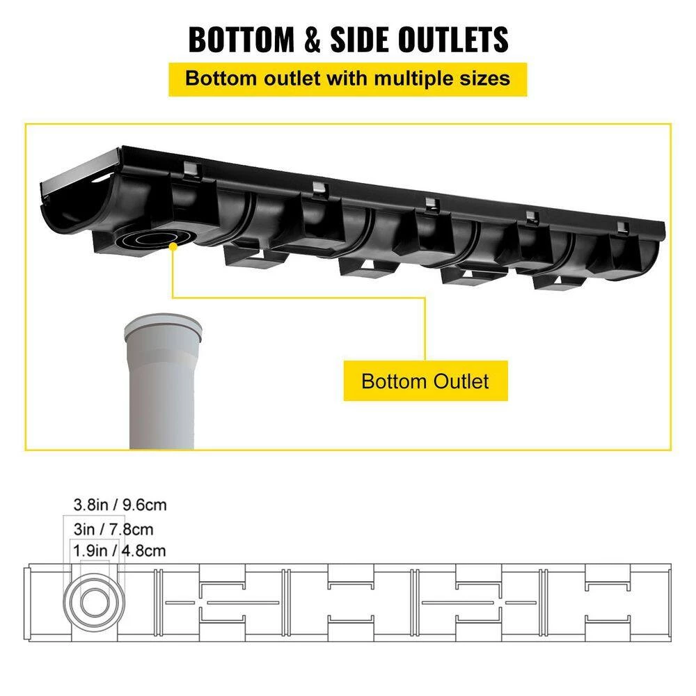 VEVOR Trench Drain System 39 in. L x 5.8 in. W x 3.1 in. D Drainage Trench with Metal Grate and End Cap Channel Drain 5 Pack 5 VEVOR Trench Drain System 39 in. L x 5.8 in. W x 3.1 in. D Drainage Trench with Metal Grate and End Cap Channel Drain 5 Pack - Image 5