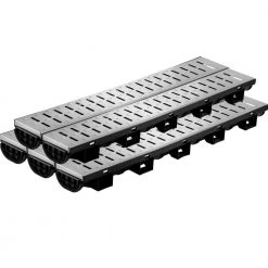 VEVOR Trench Drain System 39 in. L x 5.8 in. W x 3.1 in. D Drainage Trench with Metal Grate and End Cap Channel Drain 5 Pack