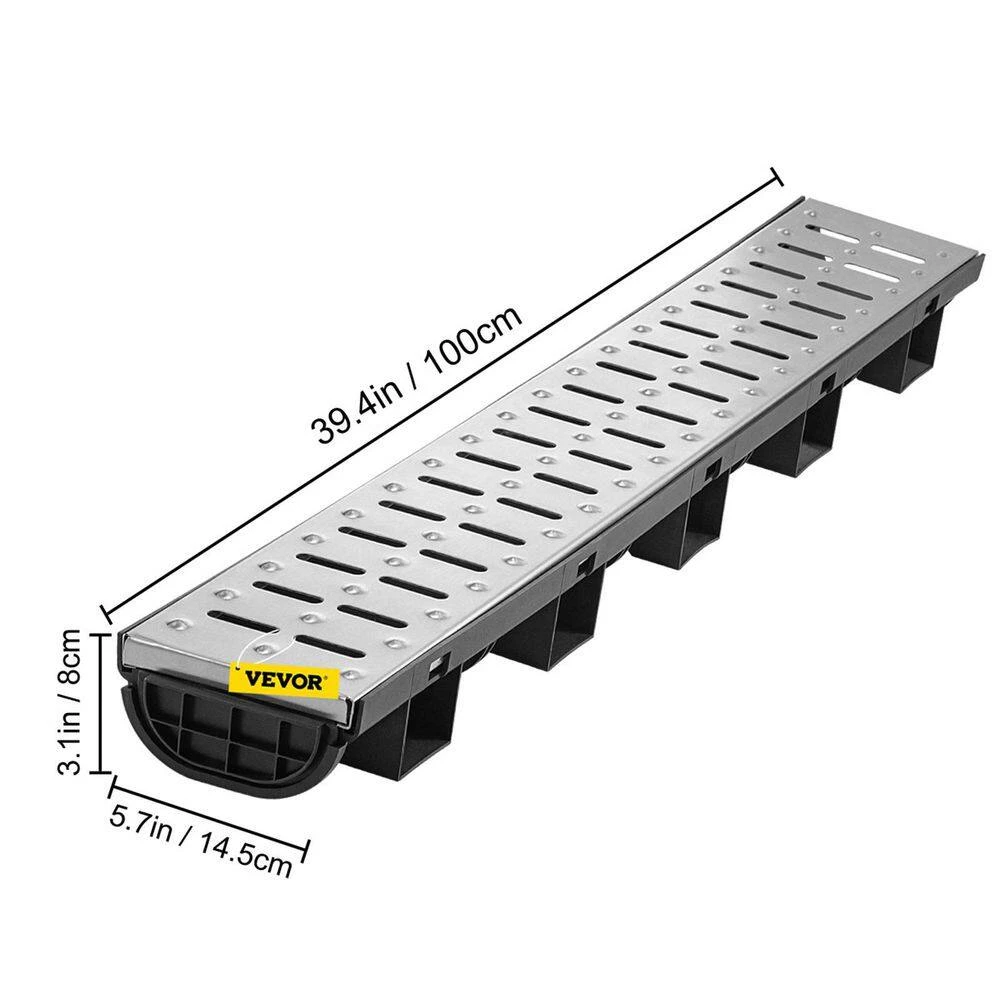 VEVOR Trench Drain System 39 in. L x 5.8 in. W x 3.1 in. D Drainage Trench with Metal Grate and End Cap Channel Drain 5 Pack 7 VEVOR Trench Drain System 39 in. L x 5.8 in. W x 3.1 in. D Drainage Trench with Metal Grate and End Cap Channel Drain 5 Pack - Image 7