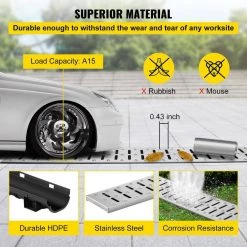 VEVOR Trench Drain System 39 in. L x 5.8 in. W x 3.1 in. D Drainage Trench with Metal Grate and End Cap Channel Drain 5 Pack 13 VEVOR Trench Drain System 39 in. L x 5.8 in. W x 3.1 in. D Drainage Trench with Metal Grate and End Cap Channel Drain 5 Pack -Bathroom Accessories Sales black vevor bathtub accessories psxgbm100455426szv0 fa 1000
