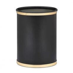 Kraftware Sophisticates 13 Qt. Black with Polished Brass Oval Waste Basket