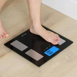Escali Digital Glass Body Fat, Water and Muscle Mass Scale -Bathroom Accessories Sales black with silver escali bathroom scales ushm180g 1f 1000