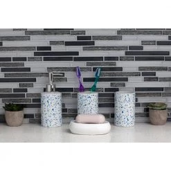 Home Basics Trendy Terrazzo 4-Piece Ceramic Bath Accessory Set in Blue 13 Home Basics Trendy Terrazzo 4-Piece Ceramic Bath Accessory Set in Blue -Bathroom Accessories Sales blue bathroom accessory sets hdc65630 31 1000