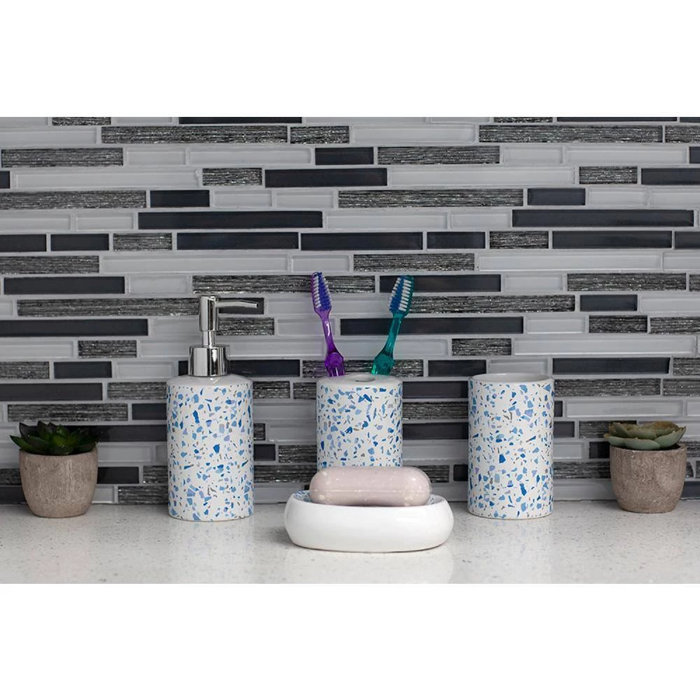 Home Basics Trendy Terrazzo 4-Piece Ceramic Bath Accessory Set in Blue 7 Home Basics Trendy Terrazzo 4-Piece Ceramic Bath Accessory Set in Blue - Image 7