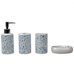 Home Basics Trendy Terrazzo 4-Piece Ceramic Bath Accessory Set in Blue