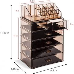 Sorbus Freestanding 6-Drawer 6.25 in. x 14.25 in. 1-Cube Cosmetic Organizer in Acrylic Brown 10 Sorbus Freestanding 6-Drawer 6.25 in. x 14.25 in. 1-Cube Cosmetic Organizer in Acrylic Brown -Bathroom Accessories Sales bronze glow sorbus makeup organizers mup set 42brn 1f 1000