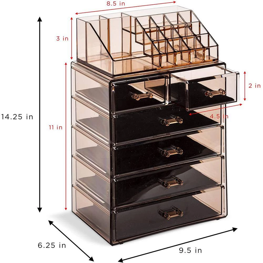 Sorbus Freestanding 6-Drawer 6.25 in. x 14.25 in. 1-Cube Cosmetic Organizer in Acrylic Brown 4 Sorbus Freestanding 6-Drawer 6.25 in. x 14.25 in. 1-Cube Cosmetic Organizer in Acrylic Brown - Image 4