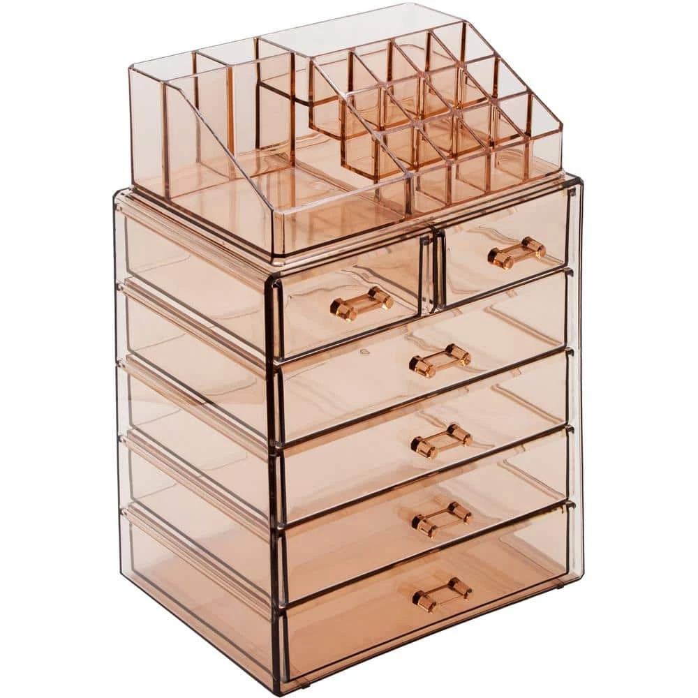 Sorbus Freestanding 6-Drawer 6.25 in. x 14.25 in. 1-Cube Cosmetic Organizer in Acrylic Brown 1 Sorbus Freestanding 6-Drawer 6.25 in. x 14.25 in. 1-Cube Cosmetic Organizer in Acrylic Brown