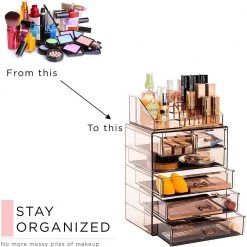 Sorbus Freestanding 6-Drawer 6.25 in. x 14.25 in. 1-Cube Cosmetic Organizer in Acrylic Brown 13 Sorbus Freestanding 6-Drawer 6.25 in. x 14.25 in. 1-Cube Cosmetic Organizer in Acrylic Brown -Bathroom Accessories Sales bronze glow sorbus makeup organizers mup set 42brn 76 1000
