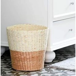 HOUSEHOLD ESSENTIALS 2-Tone Wicker Waste Basket -Bathroom Accessories Sales brown household essentials bathroom trash cans ml 6630 31 1000