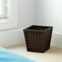 HOUSEHOLD ESSENTIALS Paper Rope Indoor Waste Basket in Rich Brown Stained -Bathroom Accessories Sales brown household essentials bathroom trash cans ml 7031 1f 1000