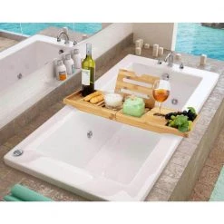 Mind Reader Freestanding Extendable Bath Caddy in Bamboo -Bathroom Accessories Sales brown mind reader bathroom trays bathcadsp brn 31 1000