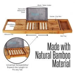 SereneLife Luxury Bamboo Bathtub Caddy Tray Organizer w/Wine Holder (2 Pack) 12 SereneLife Luxury Bamboo Bathtub Caddy Tray Organizer w/Wine Holder (2 Pack) -Bathroom Accessories Sales brown serenelife bathroom trays 2 x slbcad20 fa 1000