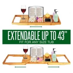 SereneLife Luxury Bamboo Bathtub Caddy Tray Organizer w/Wine Holder (4 Pack) -Bathroom Accessories Sales brown serenelife bathroom trays 4 x slbcad20 31 1000