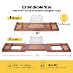 VIVOHOME Expandable 43 Inch Bamboo Bathtub Caddy Tray in Brown with Holders, Soap Tray, Wine Glass Slot 11 VIVOHOME Expandable 43 Inch Bamboo Bathtub Caddy Tray in Brown with Holders, Soap Tray, Wine Glass Slot -Bathroom Accessories Sales brown vivohome bathroom trays x002fjl2yx 44 1000