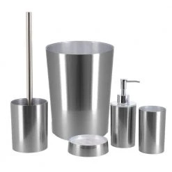Unbranded 5-Pieces Bath Accessory Set with Soap Pump, Tumbler, Soap Dish, Waste Basket and Toilet Brush Holder in Brushed Aluminum