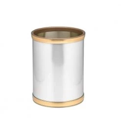 Kraftware 10 in. Round Brushed Chrome and Brass Mylar Trash Can