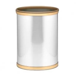 Kraftware Brushed Chrome and Brass Mylar Trash Can with 3/4 in. Brushed Brass Band and Gold Bumper
