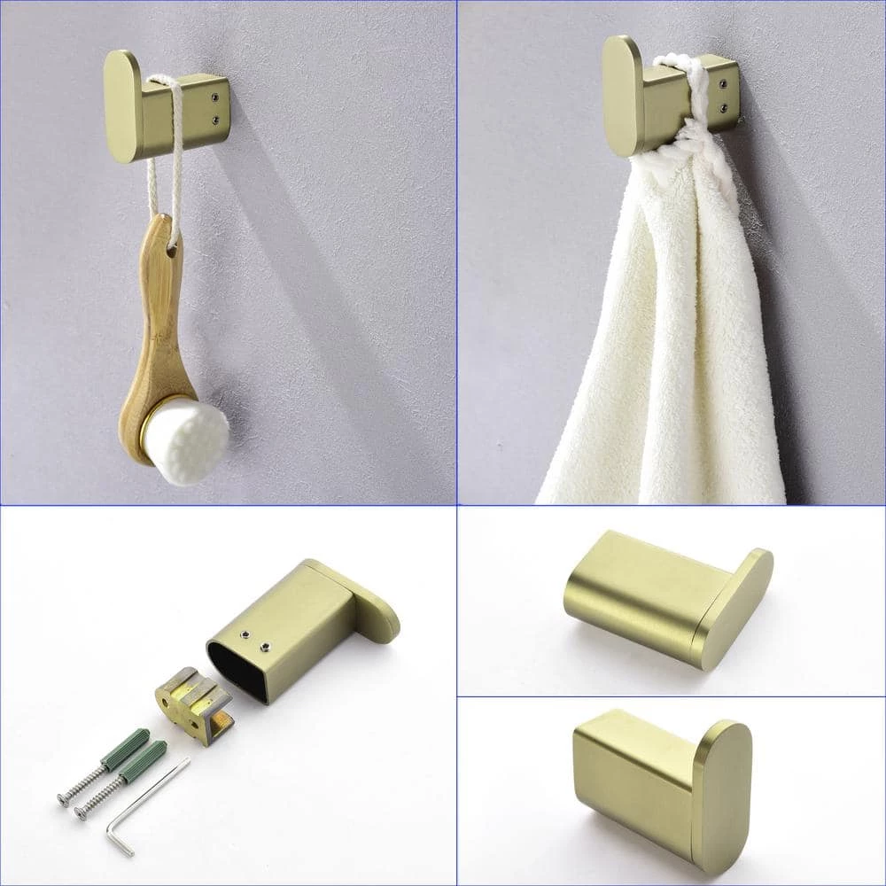 Boyel Living 4-Piece Bath Accessory Set with Towel Bar, Towel Robe Hook, Toilet Roll Paper Holder, Hand Tower Holder in Brushed Gold 5 Boyel Living 4-Piece Bath Accessory Set with Towel Bar, Towel Robe Hook, Toilet Roll Paper Holder, Hand Tower Holder in Brushed Gold - Image 5