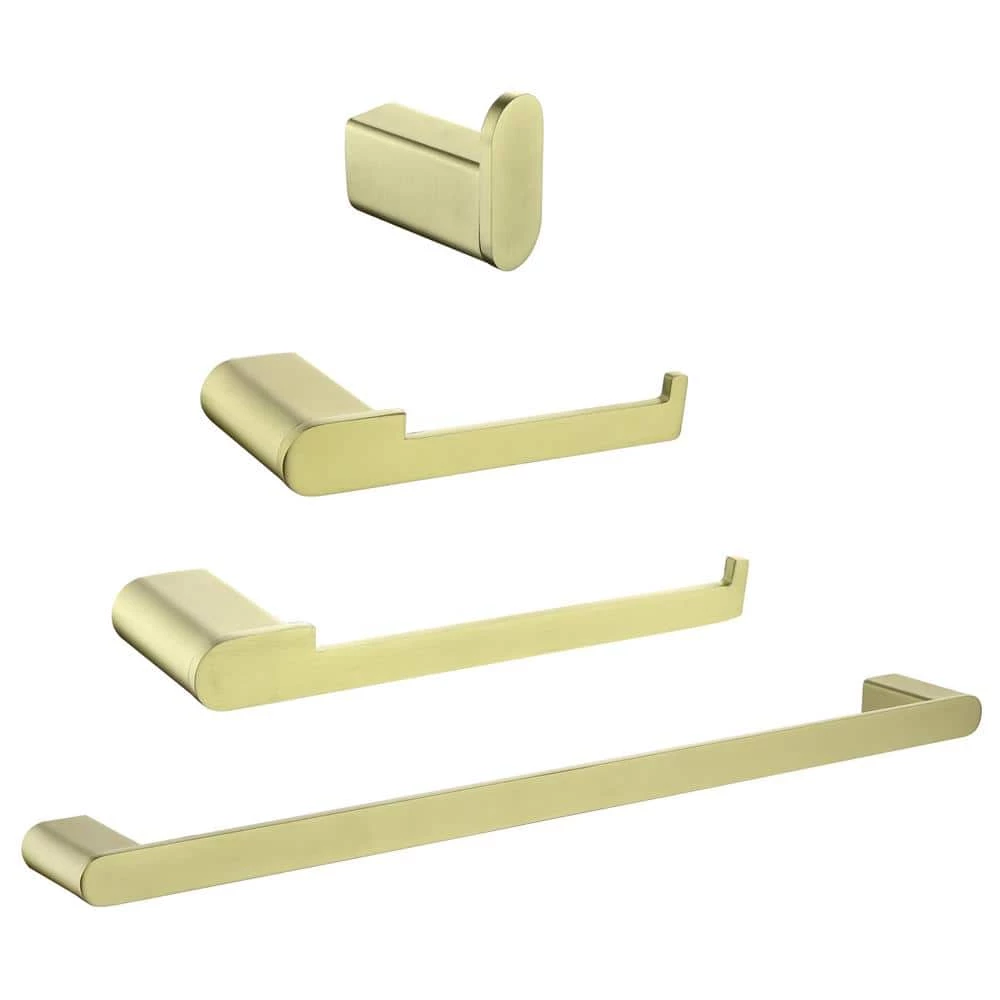 Boyel Living 4-Piece Bath Accessory Set with Towel Bar, Towel Robe Hook, Toilet Roll Paper Holder, Hand Tower Holder in Brushed Gold 1 Boyel Living 4-Piece Bath Accessory Set with Towel Bar, Towel Robe Hook, Toilet Roll Paper Holder, Hand Tower Holder in Brushed Gold