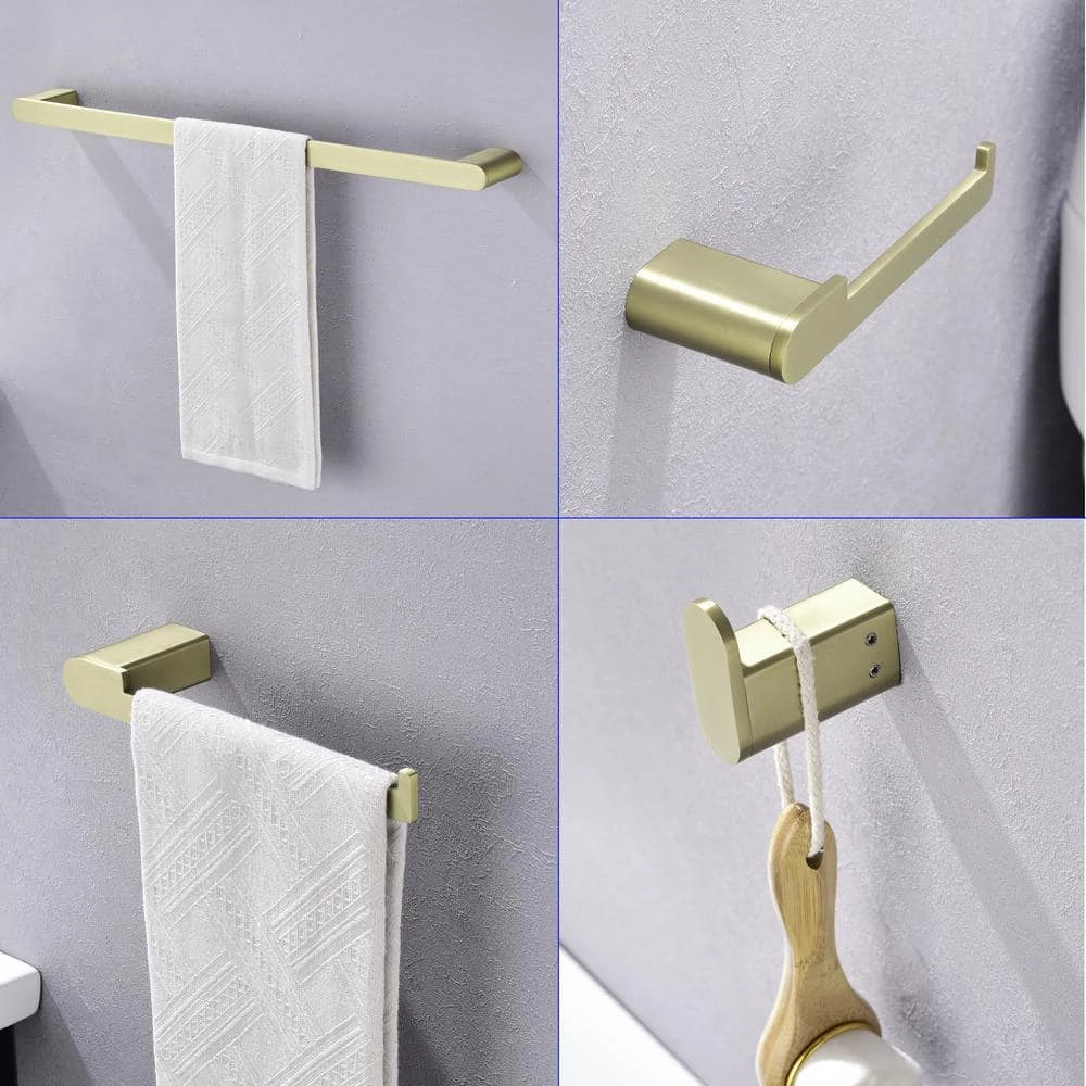Boyel Living 4-Piece Bath Accessory Set with Towel Bar, Towel Robe Hook, Toilet Roll Paper Holder, Hand Tower Holder in Brushed Gold 2 Boyel Living 4-Piece Bath Accessory Set with Towel Bar, Towel Robe Hook, Toilet Roll Paper Holder, Hand Tower Holder in Brushed Gold - Image 2