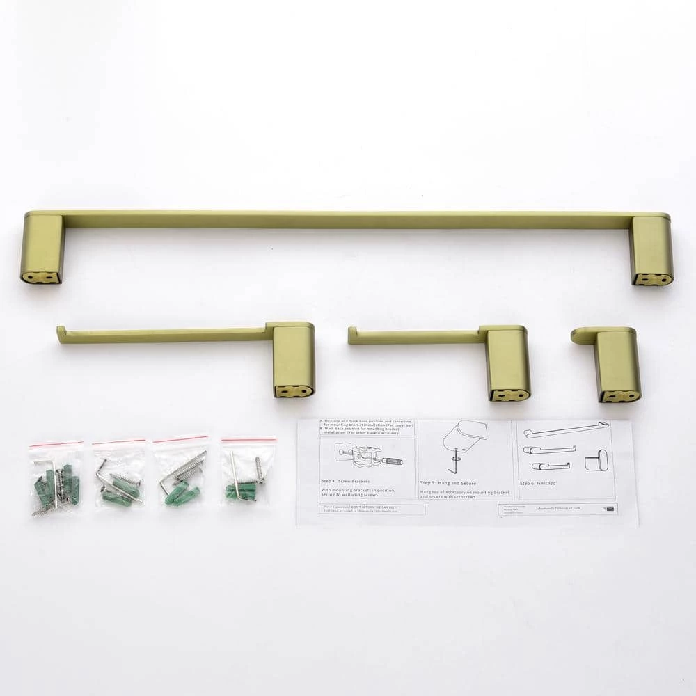 Boyel Living 4-Piece Bath Accessory Set with Towel Bar, Towel Robe Hook, Toilet Roll Paper Holder, Hand Tower Holder in Brushed Gold 7 Boyel Living 4-Piece Bath Accessory Set with Towel Bar, Towel Robe Hook, Toilet Roll Paper Holder, Hand Tower Holder in Brushed Gold - Image 7