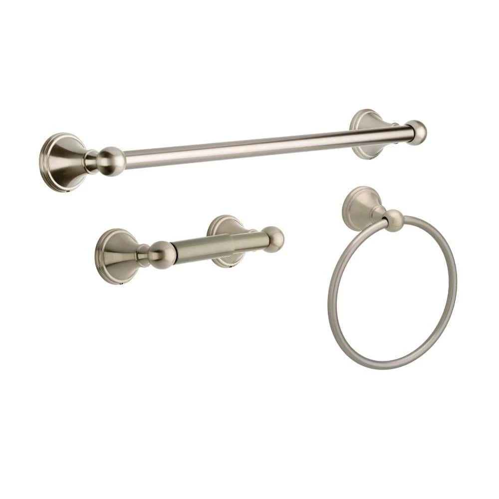 Delta Crestfield 3-Piece Bath Hardware Set with Towel Ring Toilet Paper Holder and 24 in. Towel Bar in Brushed Nickel 1 Delta Crestfield 3-Piece Bath Hardware Set with Towel Ring Toilet Paper Holder and 24 in. Towel Bar in Brushed Nickel