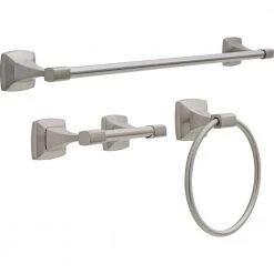 Delta Portwood 3-Piece Bath Hardware Set with 24 in. Towel Bar Toilet Paper Holder and Towel Ring in Brushed Nickel