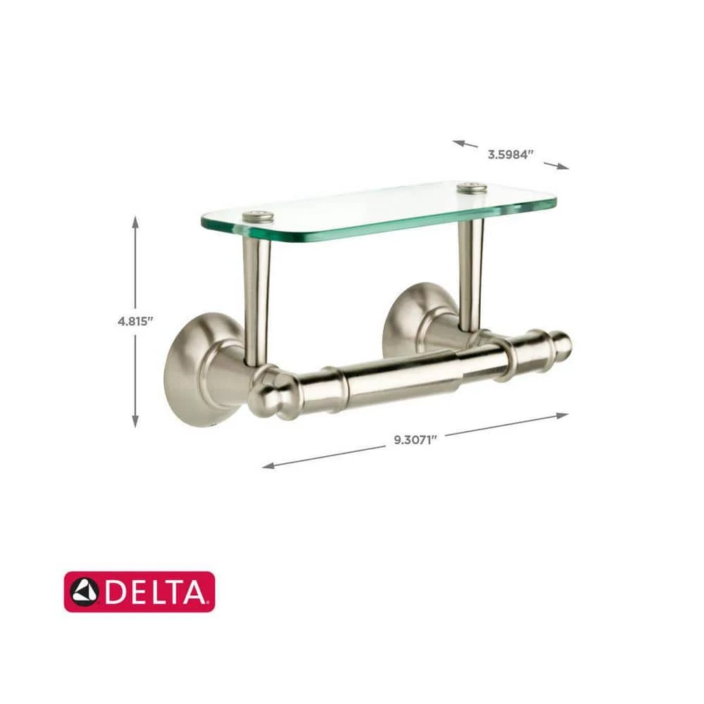 Delta Toilet Paper Holder with Glass Shelf in Brushed Nickel 3 Delta Toilet Paper Holder with Glass Shelf in Brushed Nickel - Image 3