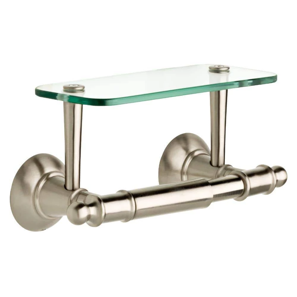Delta Toilet Paper Holder with Glass Shelf in Brushed Nickel 1 Delta Toilet Paper Holder with Glass Shelf in Brushed Nickel