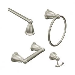 MOEN Brantford 4-Piece Bath Hardware Set with 24 in. Towel Bar, Paper Holder, Towel Ring, and Robe Hook in Brushed Nickel