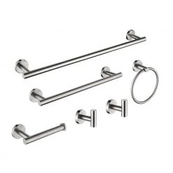 Zalerock Modern 6-Piece Bath Hardware Set with Towel Rail x2 Paper Towel Rack x1 Towel Ring x1 Hook x2 in Brushed Nickel