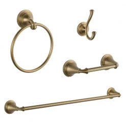 Delta Linden 4-Piece Bath Accessory Set with Towel Bar, Robe Hook, Towel Ring and Toilet Paper Holder in Champagne Bronze
