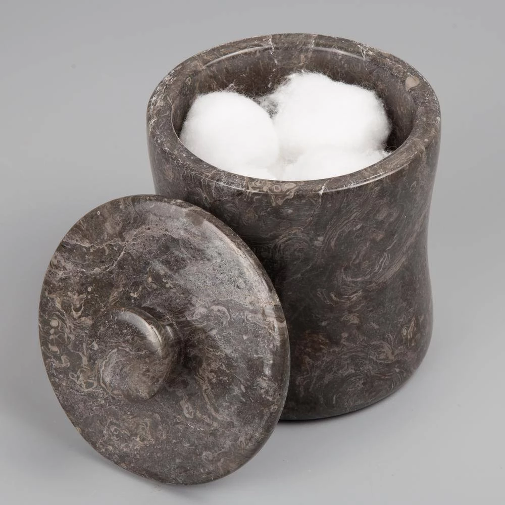 Creative Home Natural Charcoal Marble Curvy Cotton Ball Cotton Swab Holder Bathroom Accessory Storage Jar, Canister 4 Creative Home Natural Charcoal Marble Curvy Cotton Ball Cotton Swab Holder Bathroom Accessory Storage Jar, Canister - Image 4